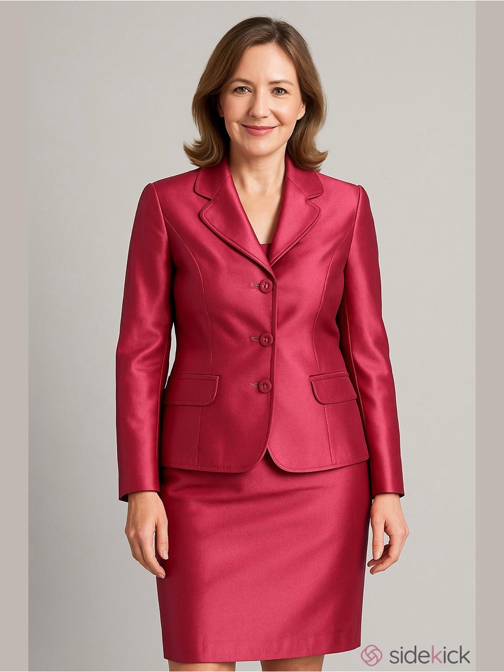 Anne Klein Suit Tea Rose Blazer Skirt Set Top Stitch Covered Buttons Size 8P - Picture 1 of 16